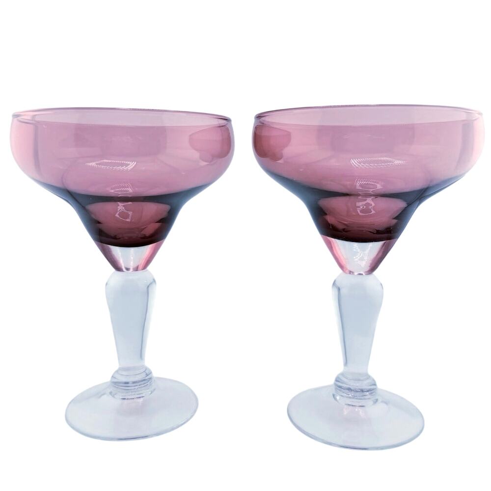 Amethyst Hand Blown Margarita Glasses Made in Poland Cocktail Barware Set of Two